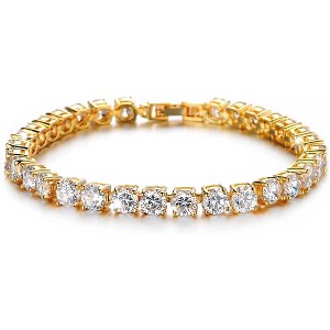 Eternity Bracelet Blue Cubic Zirconia, Sapphire Bracelet, 18K Gold Plated Hypoallergenic Bracelets -7.48inch/190mm - 1 of 4