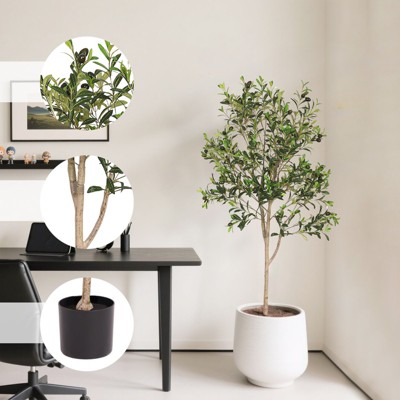 Sapphtopaz Artificial Olive Tree Faux Plants Artificial Trees Indoor with Natural Wood Trunk, Room Decor for Home, Foyer