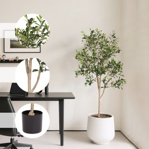 Sapphtopaz Artificial Olive Tree Faux Plants Artificial Trees Indoor with Natural Wood Trunk, Room Decor for Home, Foyer - 1 of 4