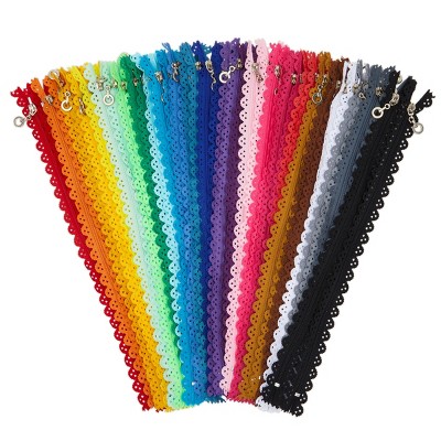 Bright Creations 50 Pieces Closed End #3 Lace Nylon Zippers for Sewing, Flower Design, 12 in, 25 Colors