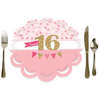Big Dot of Happiness Sweet 16 - 16th Birthday Party Round Table Decorations - Paper Chargers - Place Setting For 12