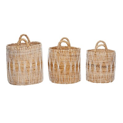 Handmade Bohemian Wicker Storage Baskets with Handles - Set of 3