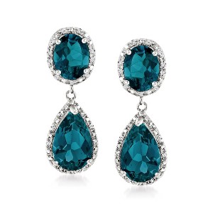 Ross-Simons 11.00 ct. t.w. London Blue Topaz and .14 ct. t.w. Diamond Drop Earrings in Sterling Silver - 1 of 4