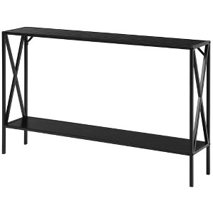 Costway 2 Tier Console Table Narrow Accent Side Entryway Table Metal Frame Black - 1 of 4