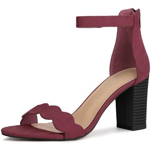 Perphy Women's Scalloped Chunky Heels Ankle Strap Sandals - 1 of 4