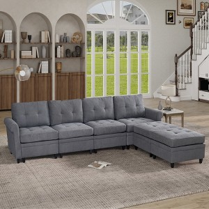 Spacious U-Shaped 6-Seat Sectional Couch with Dual Chaises, Modern Modular Sleeper Sofa with with Storage Ottomans for Living Rooms, Gray - 1 of 4