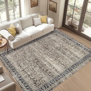 Living Room Rug Washable, Soft Vintage Floral Large Bedroom Rugs Classic Retro Indoor Floor Carpet, Low Pile Non-Slip Farmhouse Rugs - 1 of 4