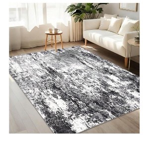 Blue-2*6 feet  Faux Wool Modern Abstract Area Rug Machine Washable Non Slip Non Shedding Stain Resistant Low Pile Ultra Soft&Thin Pet Friendly Perfec - 1 of 4