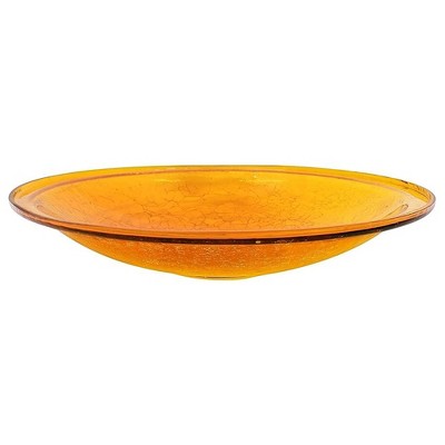 Mandarin Crackle Glass Birdbath with Bronze Stake, 14 Inch