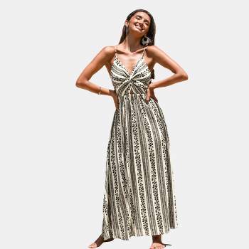 Women's Floral & Stripe Front Twist Sleeveless Maxi Dress - Cupshe