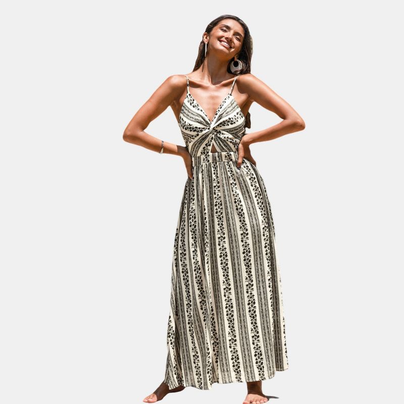 Women's Floral & Stripe Front Twist Sleeveless Maxi Dress - Cupshe, 1 of 6