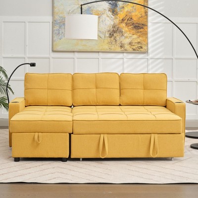 HYLEORY Convertible L Shaped Couch with Pull Out Bed, Sleeper Sofa with Reversible Chaise for Living Room, Apartment, Bedroom, Office
