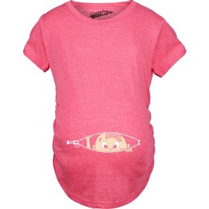 Maternity Baby Girl Peeking Pink Bow New Baby Announcement Pregnancy T shirt - Crazy Dog Maternity T Shirt - 1 of 4