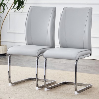 FONTOI 2PCS Arch Dining Chairs with High Resilience, Dining Chair with Arched Metal Legs for Living Room, Gray&Silver, 21.6"*39"*17.3"