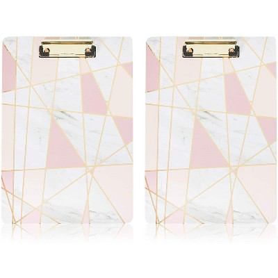 Paper Junkie 2-Pack Geometric Pink Marble Clipboard Hardboard with Gold Foil 12 x 9 in