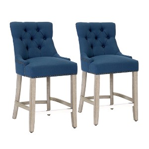 WestinTrends 24" Linen Tufted Buttons Upholstered Wingback Counter Stool (Set of 2) - 1 of 4