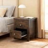 Farmhouse Wooden Nightstand Set of 2 Retro Design Side Table with Storage Cabinet Antique Walnut - 2 of 4
