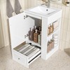 Gulches 20 in 18 in Undermount Rectangular Bathroom Sink in White MDF Pine Wood Ceramic with Soft Close Drawer Open Shelves Towel Bar - 4 of 4