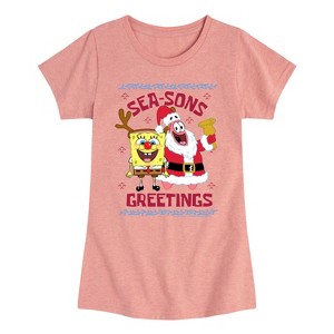 Girls' - SpongeBob SquarePants - Seasons Greetings Bikini Bottom Fitted Short Sleeve Graphic T-Shirt - 1 of 4