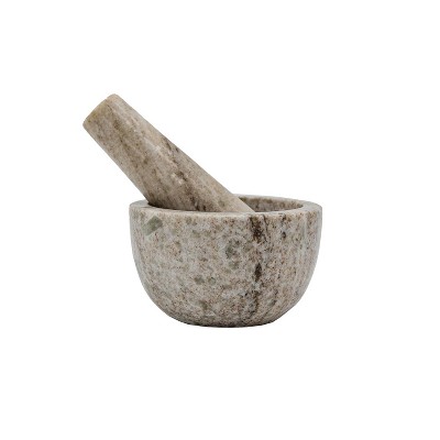 Beige Natural Marble Herb Spice Kitchen Mortar & Pestle Set
