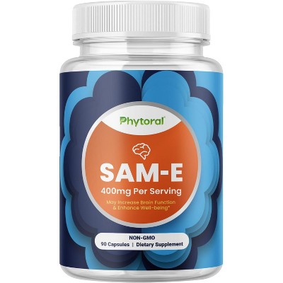 Pure Sam-E Vitamin Supplement, 400mg Per Serving, Brain Support, Mood Boost, Joint Health & Liver Support, Nootropic Supplement, Phytoral, 90ct