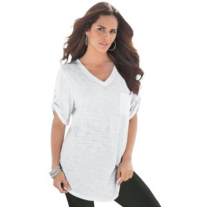 Roaman's Women's Plus Size V Neck Boyfriend Textured Tunic - 1 of 4