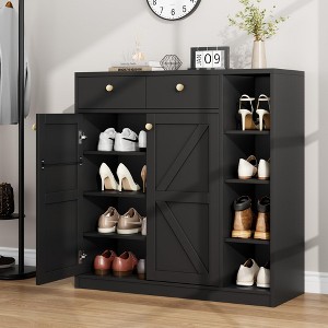 42" Shoe Storage Cabinet with Doors & Drawers, 4-Tier Shoe Rack Organizer with Adjustable Shelves & Stable Base for Entryway or Front Door - 1 of 4