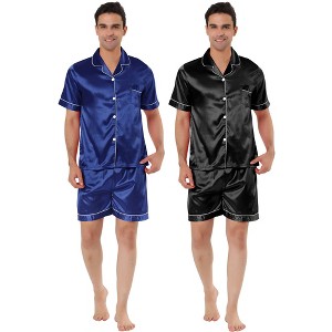 Lars Amadeus Men's Short Sleeves Top and Pants Summer Satin Pajama Sets 2 Pack - 1 of 4