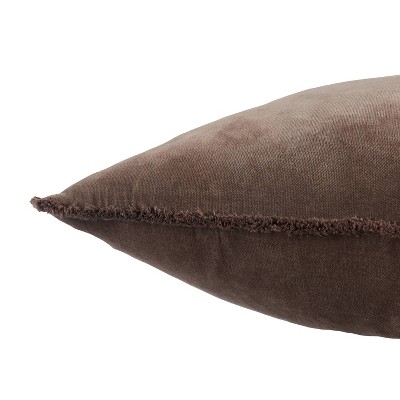 Dark Taupe Embroidered Square Throw Pillow with Fringe Trim