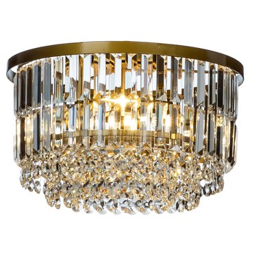 ALOADECOR 3 Lights 16" Traditional Gold Flush Mount With Clear Crystal Accents