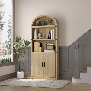 71.6" Tall Bookcase, 5-Tier Arched Bookshelf with Doors and Shelves, Wooden Bookshelves for Home, Office, Living Room - 1 of 4