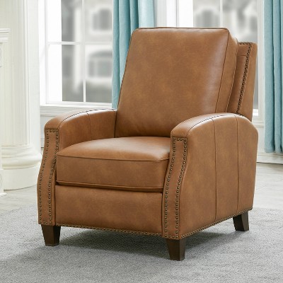 Saddle Brown Faux Leather Push Back Recliner with Nailhead Trim