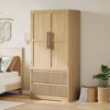 Bedroom Wooden Armoire Wardrobe Closet, Wardrobe Armoire Cabinet with Glass Doors and 2 Drawers - 2 of 3