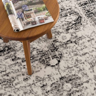 Gray and Black Rectangular Stain-Resistant Area Rug 6'7" x 9'