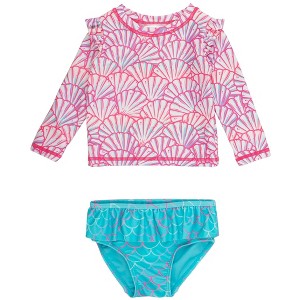 RuffleButts Girls UPF50+ Skirted Flutter Long Sleeve Rash Guard Bikini - 1 of 4