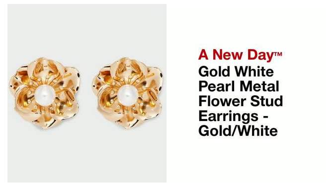 Gold White Pearl Metal Flower Stud Earrings - A New Day&#8482; Gold/White, 2 of 5, play video