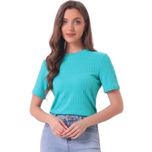 Allegra K Women's Casual Round Neck Basic Textured Summer T-Shirt - 1 of 4