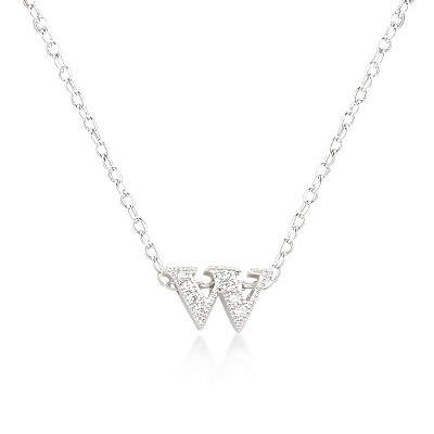Slickblue 16" Adjustable Rhodium Initial Necklace, Pave Set Cubic Zirconia, Choose from f/v/w/z Letters
