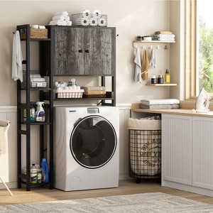 Aheaplus 7-Tier Bathroom Organizer Cabinet with Doors and 4 Hooks, Over The Toilet Storage Cabinet with Adjustable Shelf - 1 of 4