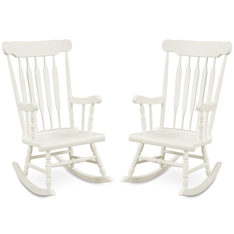 Costway Set of 2 Wood Rocking Chair Glossy Finish White\ Coffe, 1 of 11