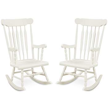 Costway Set of 2 Wood Rocking Chair Glossy Finish White\ Coffe