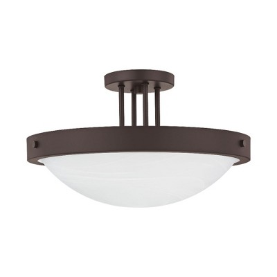 Elegant Bronze 3-Light Semi-Flush Mount with White Alabaster Glass