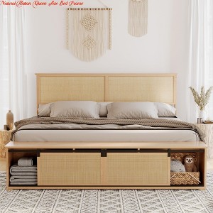 Full/Queen MDF Iron Rattan Bed End Cabinet with Sliding Doors, Multi-Material Bedroom Storage Cabinet, Bedside Rattan Organizer - 1 of 4