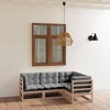 vidaXL Patio Furniture Set 4 Piece Outdoor Sectional Sofa Solid Wood Pine - Natural With Cushions - 2 of 4