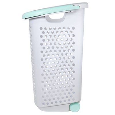 Rolling Laundry Hamper White with Handles Turquoise - Room Essentials™