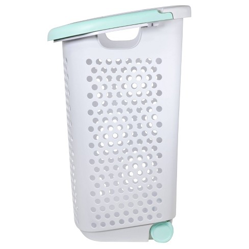 Rolling Laundry Hamper White With Handles Turquoise Room Essentials Target