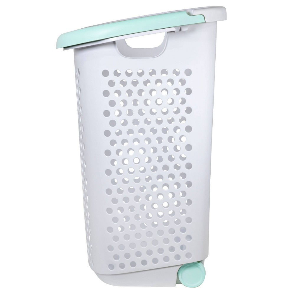 Home Logic Rolling Laundry Hamper - White with Teal Handle