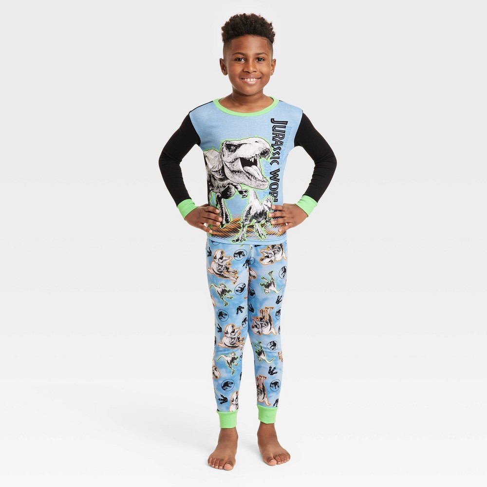 Size 6 Boys' Jurassic World 2pc Snug Fit Pajama Set with Slippers - Black/Blue Denim 