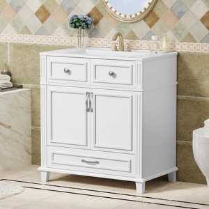TIRAMISUBEST Retro Style 30'' Bathroom Vanity with Ceramic Sink, Solid Wood Frame Storage Cabinet with A Large Drawer - 1 of 4