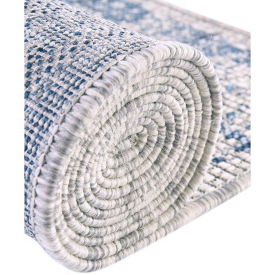 Blue Oval Synthetic Outdoor Traditional Rug